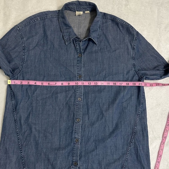 Eileen Fisher Blue Chambray Denim Asymmetrical Long Sleeve Shirt - Picture 6 of 14